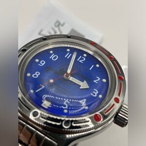 Vostok new scuba dude watch, Boctok, deep blue dial, metal bracelet, insert.